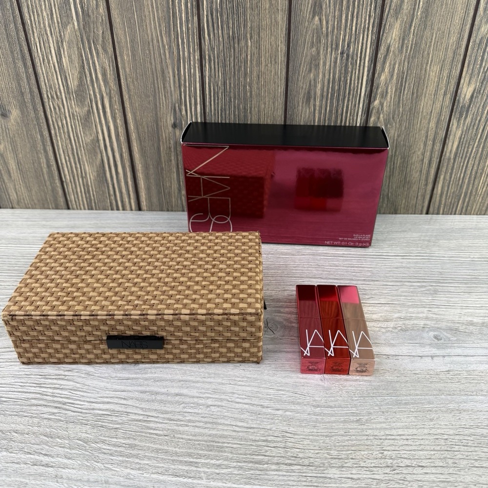 NARS Sur La Plage Lip Balm Set 3pc Woven Clutch Limited Edition New Open Box